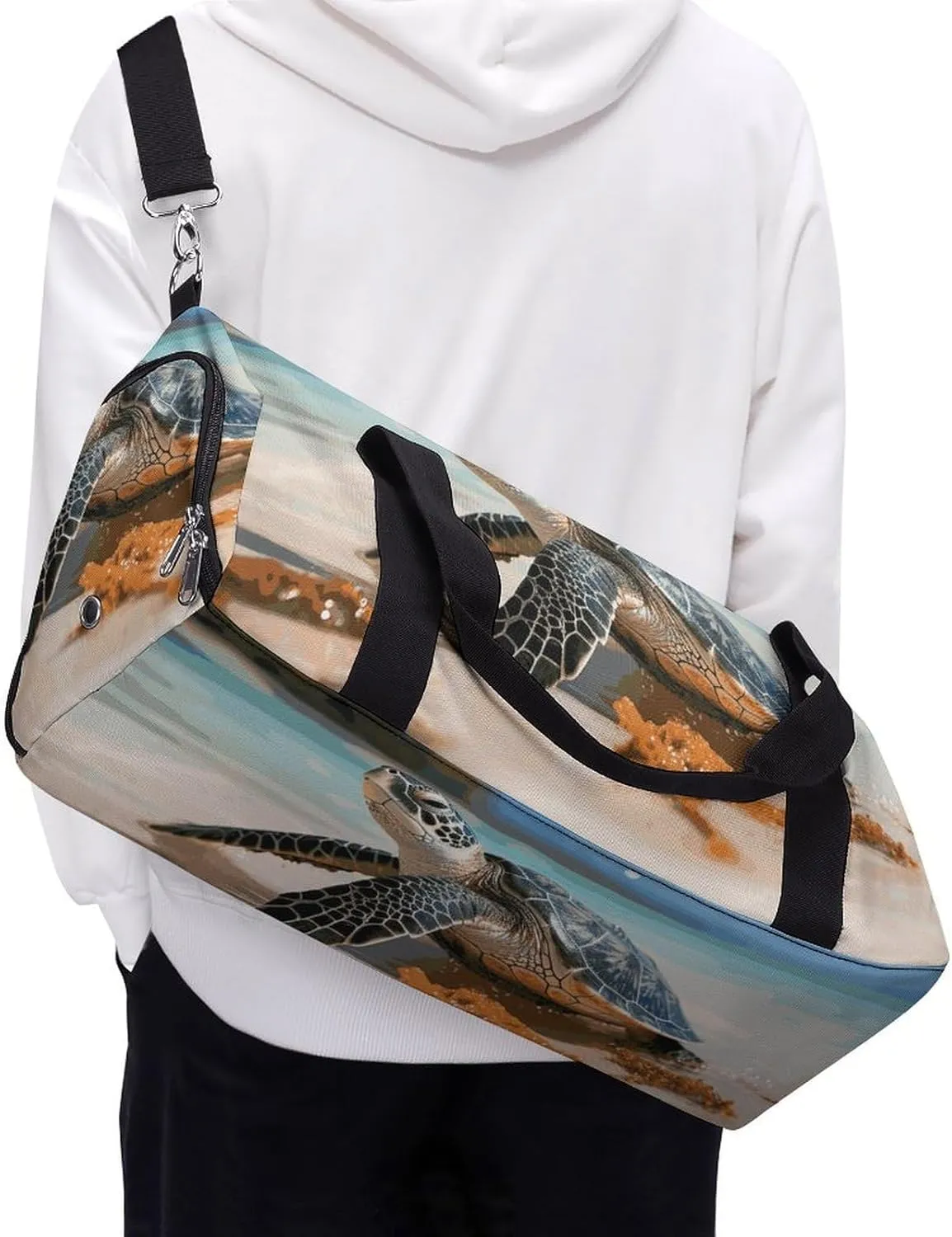 Gym Bags Small Sea Turtle on The Beach Duffel Bag Overnight Bag with Shoe Compartment Carryon Bag for Men Women