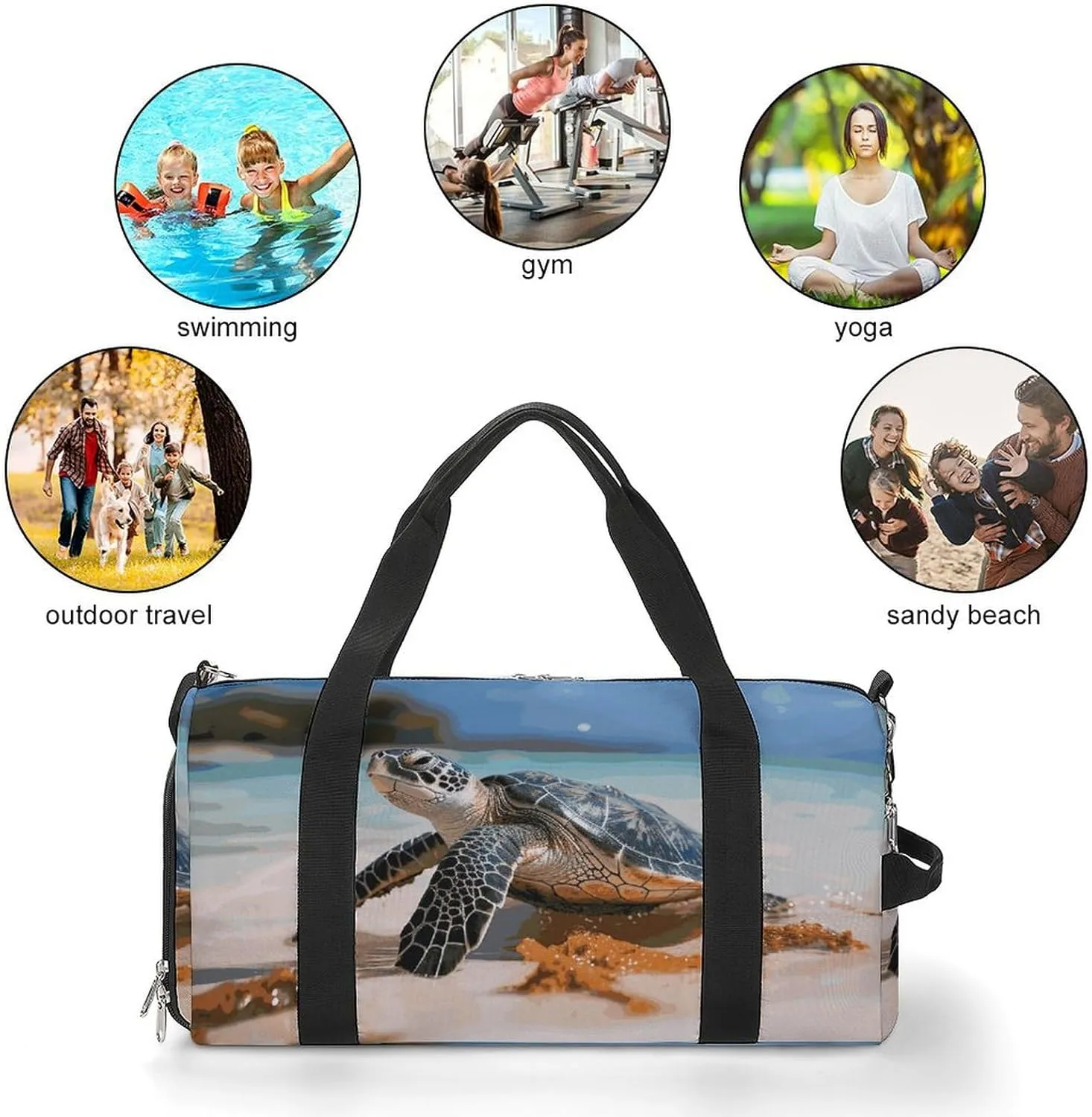 Gym Bags Small Sea Turtle on The Beach Duffel Bag Overnight Bag with Shoe Compartment Carryon Bag for Men Women