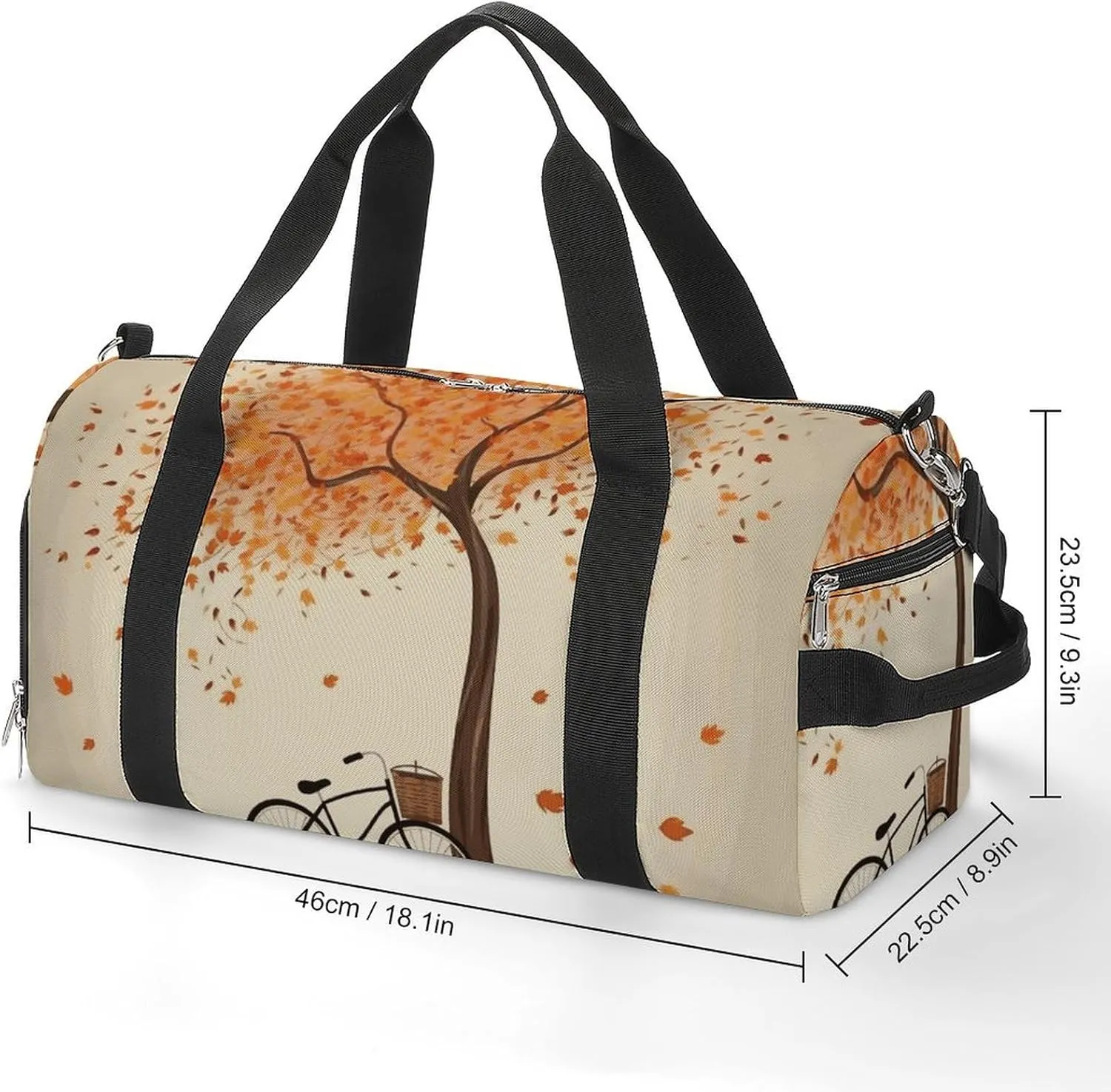 Gym Bags Small Tree Autumn Falling And Bicycle Duffel Bag Overnight Bag with Shoe Compartment Carryon Bag for Men Women