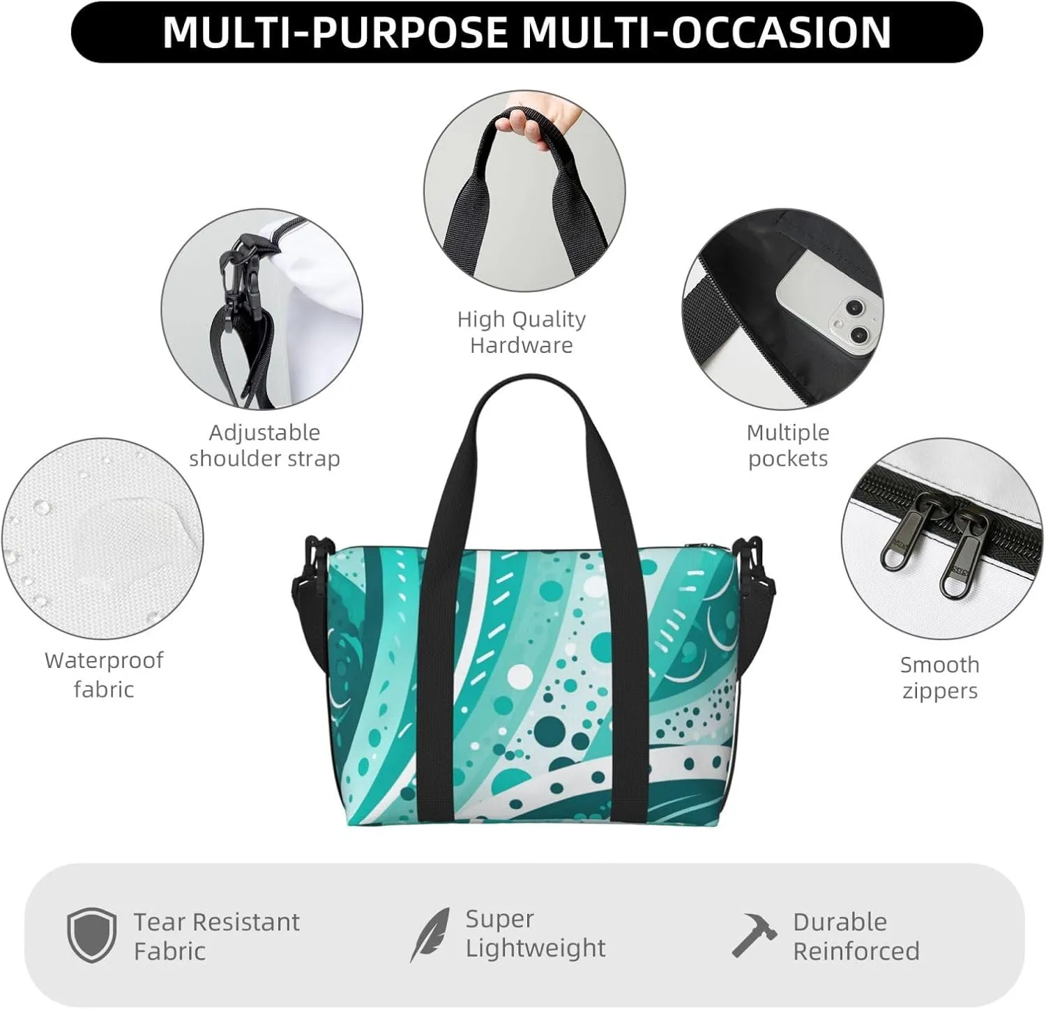 Gym Bags Small Turquoise and white circle Duffel Bag Overnight Bag with Shoe Compartment Carryon Bag for Men Women
