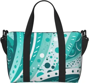 Gym Bags Small Turquoise and white circle Duffel Bag Overnight Bag with Shoe Compartment Carryon Bag for Men Women