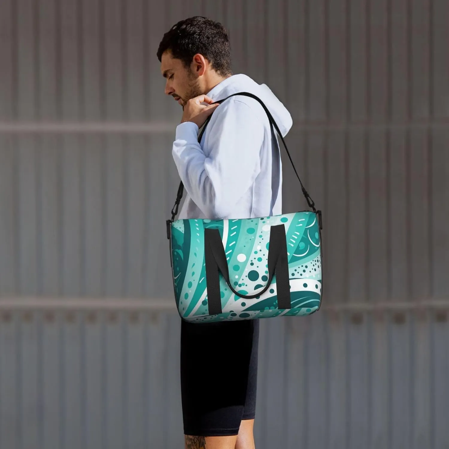 Gym Bags Small Turquoise and white circle Duffel Bag Overnight Bag with Shoe Compartment Carryon Bag for Men Women