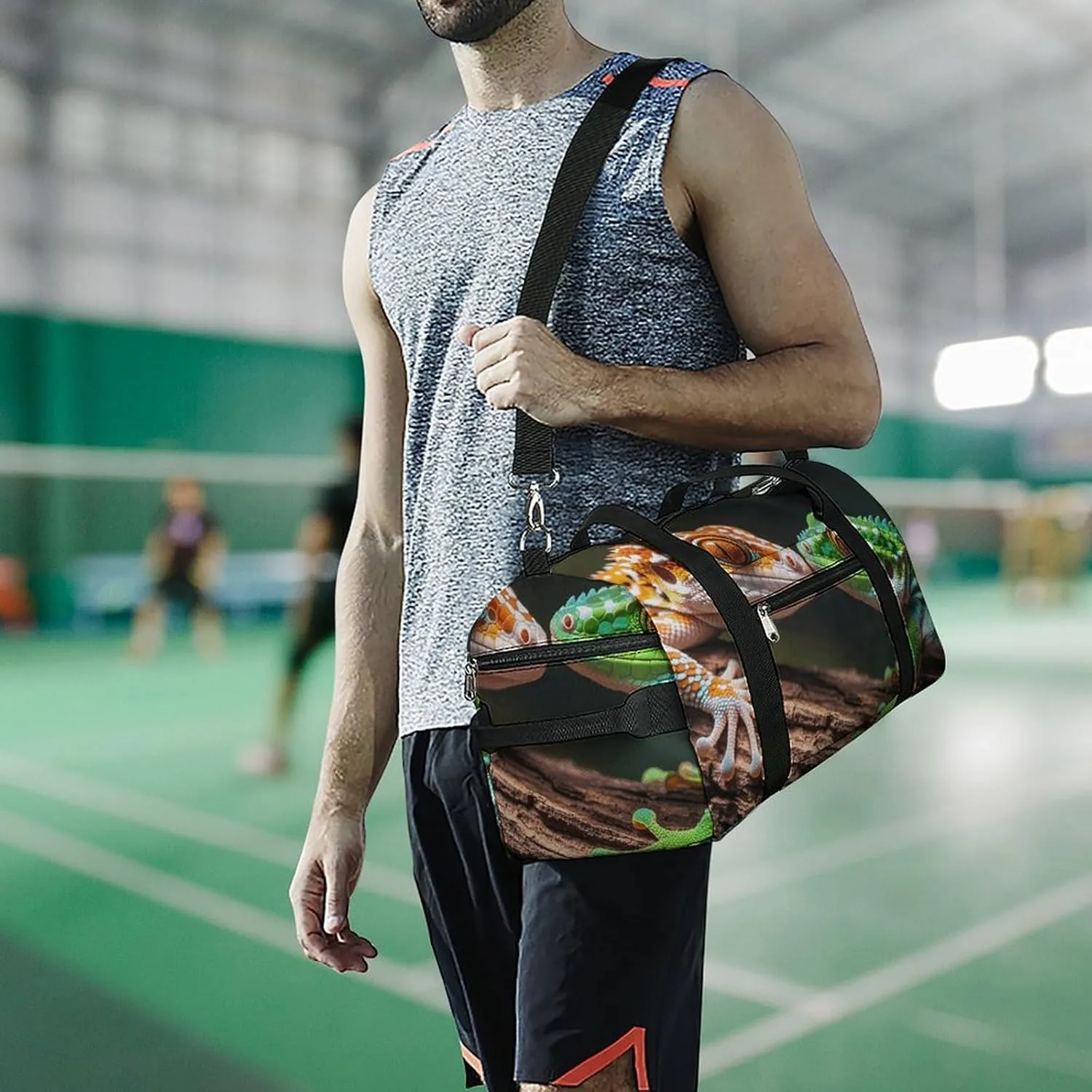 Gym Bags Small Two Geckos Duffel Bag Overnight Bag with Shoe Compartment Carryon Bag for Men Women