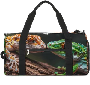 Gym Bags Small Two Geckos Duffel Bag Overnight Bag with Shoe Compartment Carryon Bag for Men Women