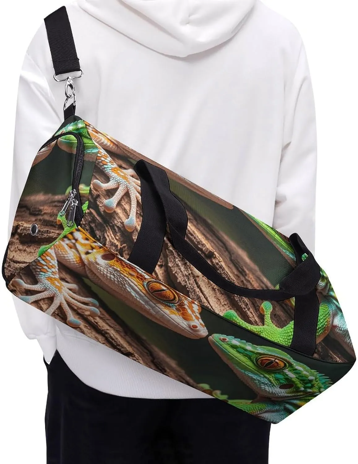 Gym Bags Small Two Geckos Duffel Bag Overnight Bag with Shoe Compartment Carryon Bag for Men Women