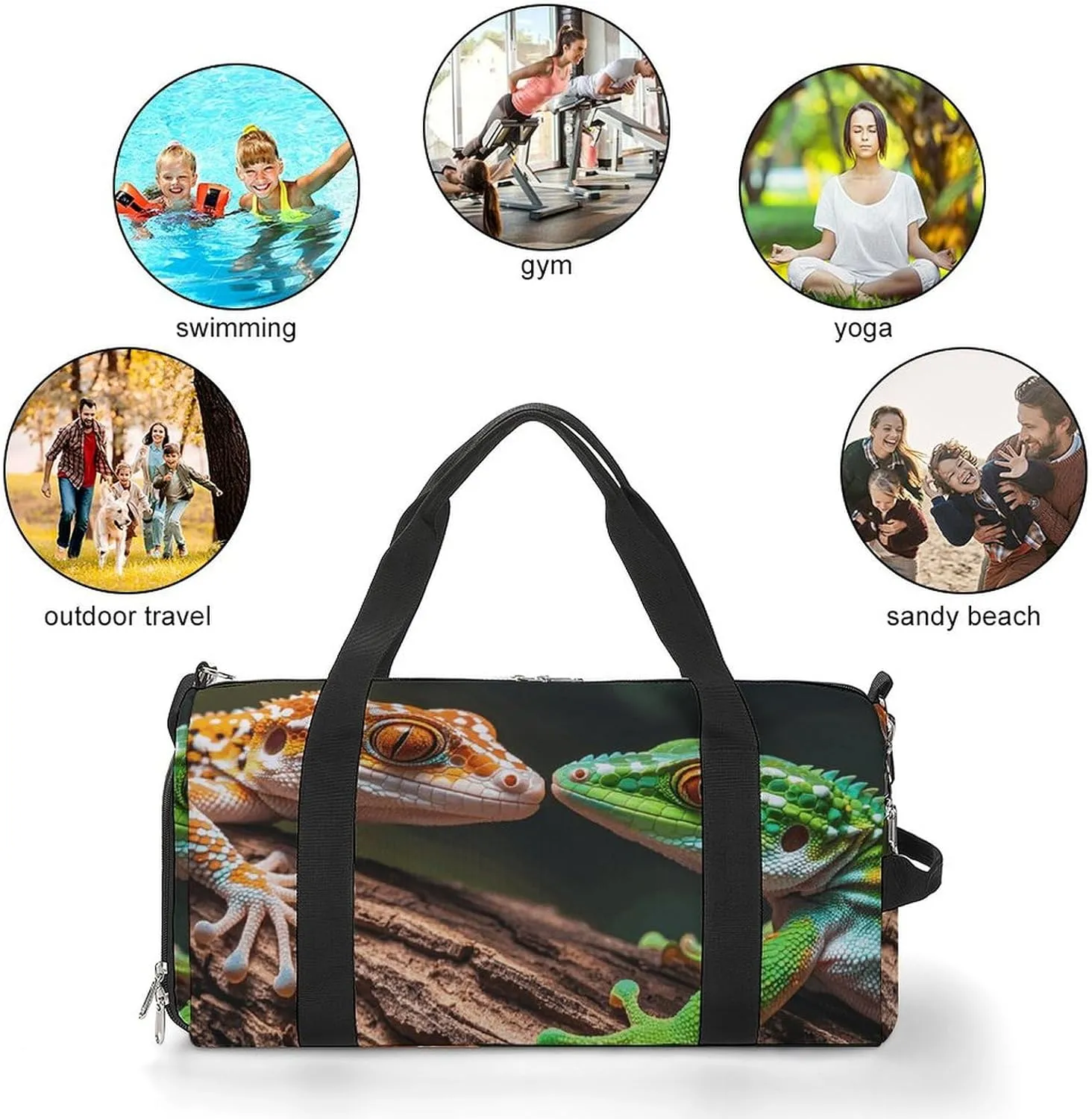 Gym Bags Small Two Geckos Duffel Bag Overnight Bag with Shoe Compartment Carryon Bag for Men Women
