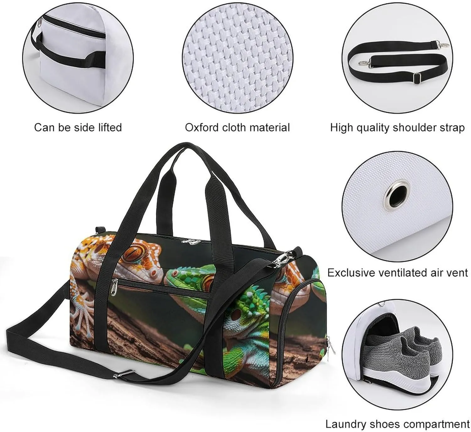 Gym Bags Small Two Geckos Duffel Bag Overnight Bag with Shoe Compartment Carryon Bag for Men Women