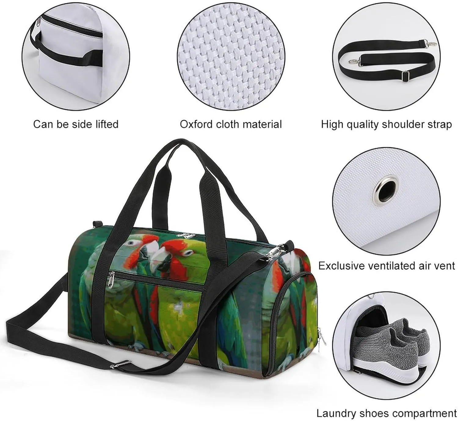 Gym Bags Small Two Parrots Love Each Other Duffel Bag Overnight Bag with Shoe Compartment Carryon Bag for Men Women