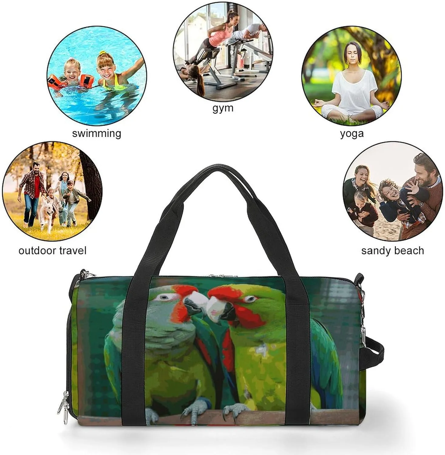 Gym Bags Small Two Parrots Love Each Other Duffel Bag Overnight Bag with Shoe Compartment Carryon Bag for Men Women