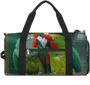 Gym Bags Small Two Parrots Love Each Other Duffel Bag Overnight Bag with Shoe Compartment Carryon Bag for Men Women