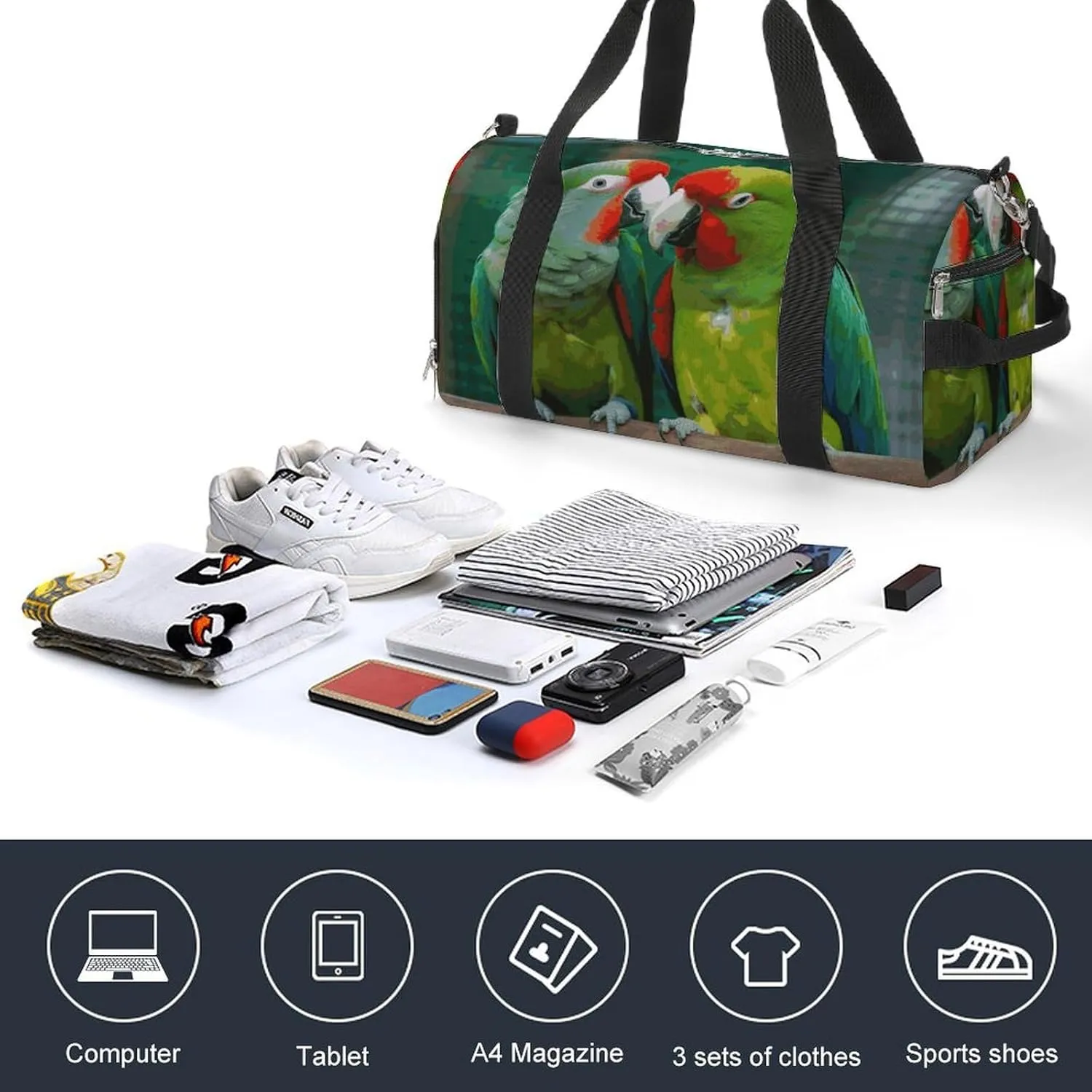 Gym Bags Small Two Parrots Love Each Other Duffel Bag Overnight Bag with Shoe Compartment Carryon Bag for Men Women