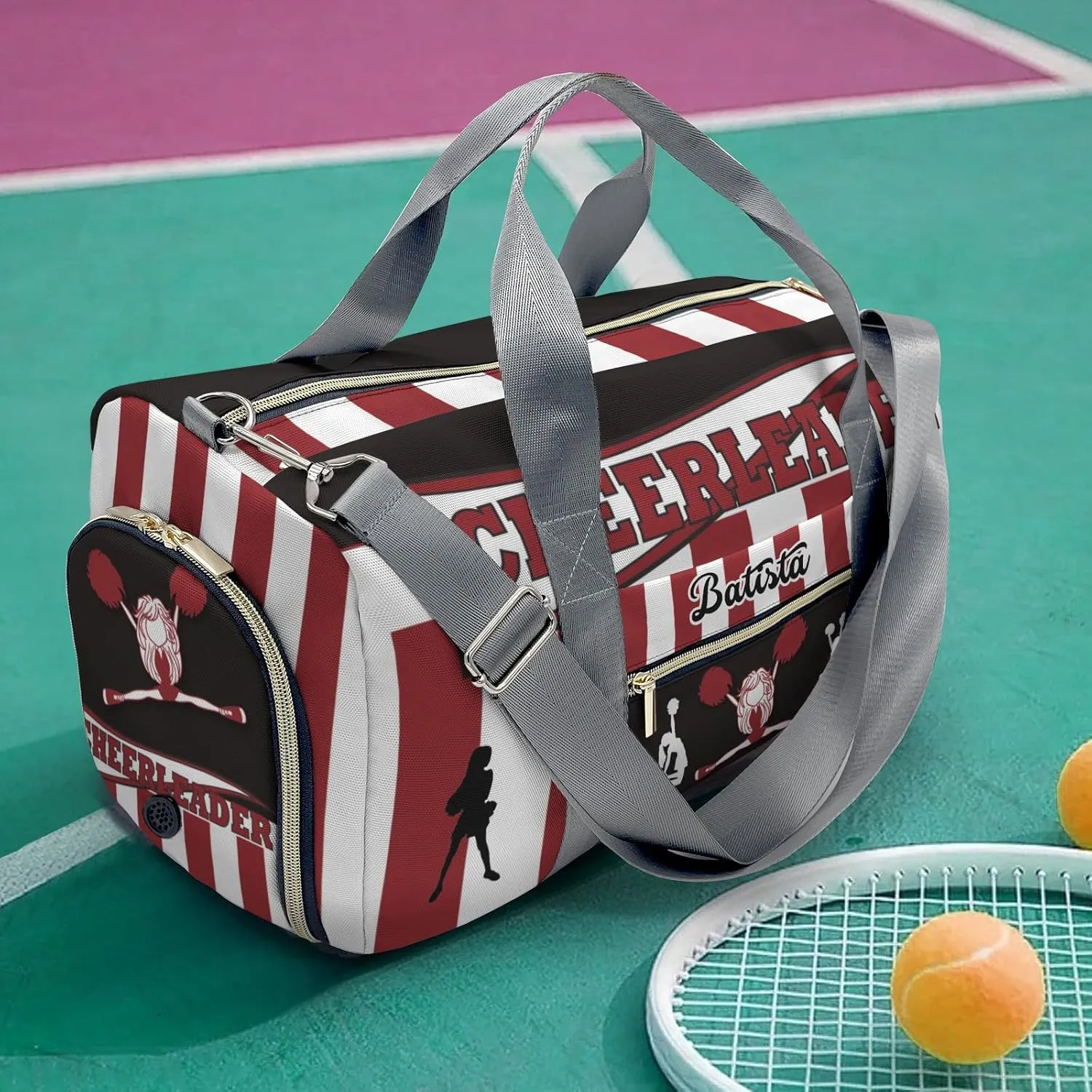 Gym Cheerleader Girl Red Custom Duffel Bag Sports Gym Bags Travel Weekender Overnight Bag for Girls Boys,Personalized Gymnastics Sleepover Bag Carry-on Bags Lightweight Work Out Bags
