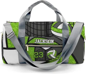 Gym Volleyball Player Grass Number Personalized Gym Dance Bag for Girls Boys,Custom Name Sport Duffel Bag Weekender Bags Carry On Travel Duffel Bag