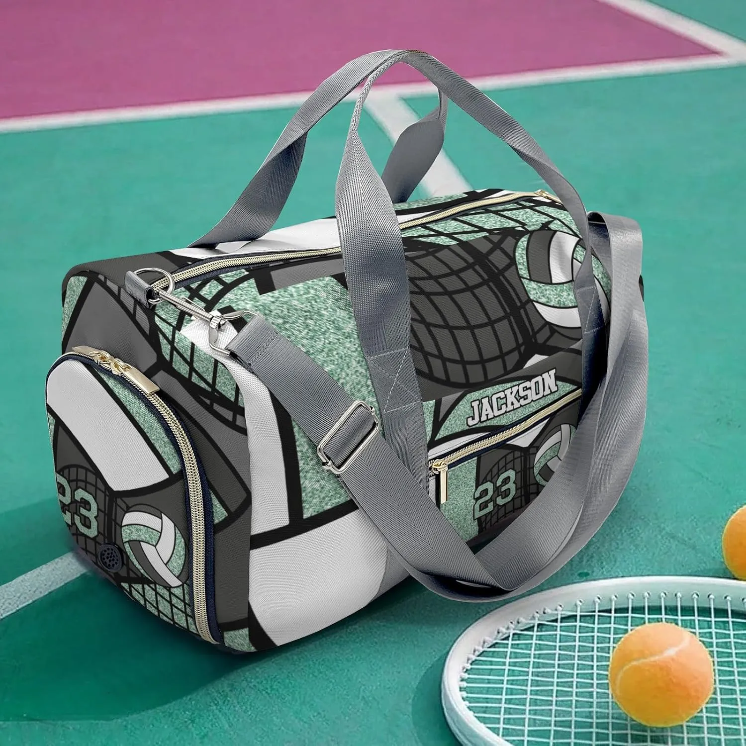 Gym Volleyball Player Mint Number Personalized Kids Duffel Swim Bag for Boys,Customized Swim Duffle Bag for Boys Man Kids Gifts