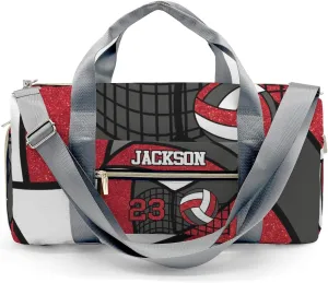 Gym Volleyball Player Red Number Custom Duffel Bag Sports Gym Bags Travel Weekender Overnight Bag for Girls Boys,Personalized Gymnastics Sleepover Bag Carry-on Bags Lightweight Work Out Bags