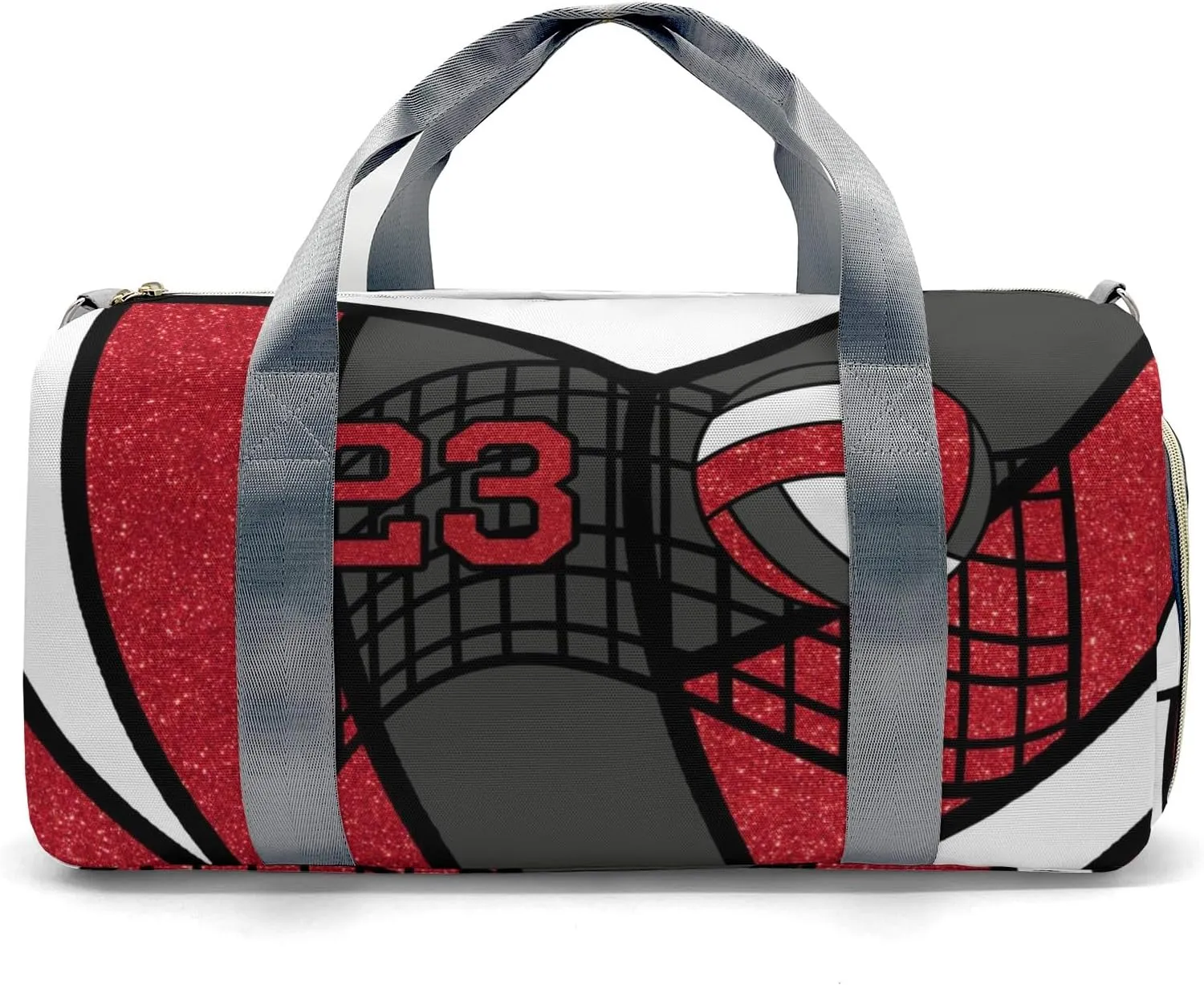 Gym Volleyball Player Red Number Custom Duffel Bag Sports Gym Bags Travel Weekender Overnight Bag for Girls Boys,Personalized Gymnastics Sleepover Bag Carry-on Bags Lightweight Work Out Bags