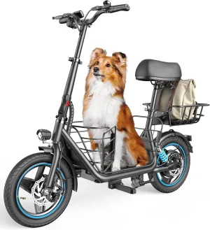 Gyroor Adults Electric Scooter with Large Middle Basket, 550W Motor 18.6 MPH 20 Mile Distance, Foldable E-Scooter with seat for Pets & Cargo