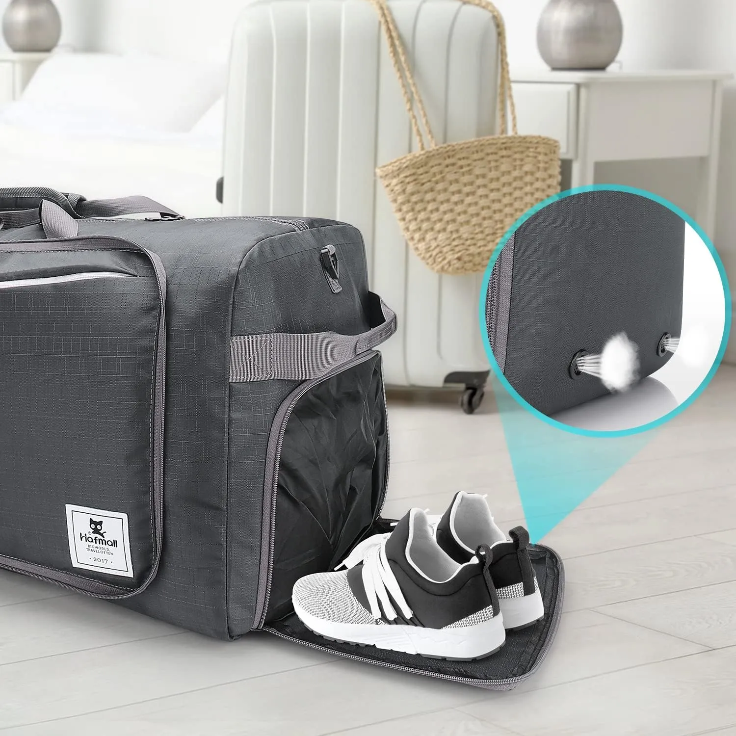 Hafmall 75L Huge Duffel Bags, xl Large Mens Duffle Bag with Shoe Compartments, Dark Gray