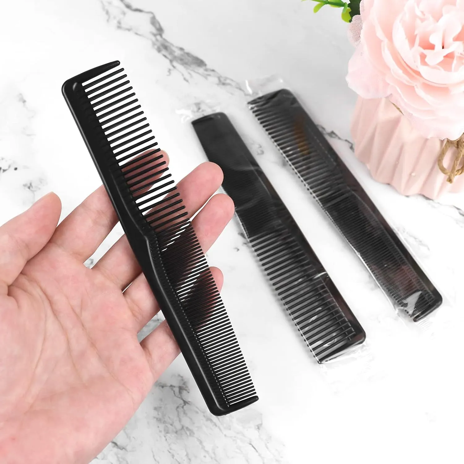 Hair Comb, 50 Pack Disposable Combs Individually Wrapped, Sturdy Double Tooth Hair Pocket Comb, Bulk Combs for Homeless, Charity, Care Pack, Black
