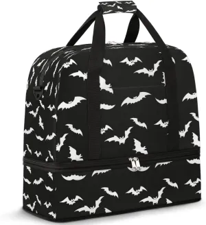 Halloween Goth Bat Travel Duffle Bags With Shoes Compartment for Women Men Weekender Overnight Bag Foldable Sports Tote Gym Carry On Luggage Handlebag for Travel Yoga Hospital Workout