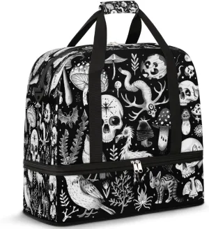 Halloween Skull Cool Travel Duffle Bags With Shoes Compartment for Women Men Weekender Overnight Bag Foldable Sports Tote Gym Carry On Luggage Handlebag for Travel Yoga Hospital Workout