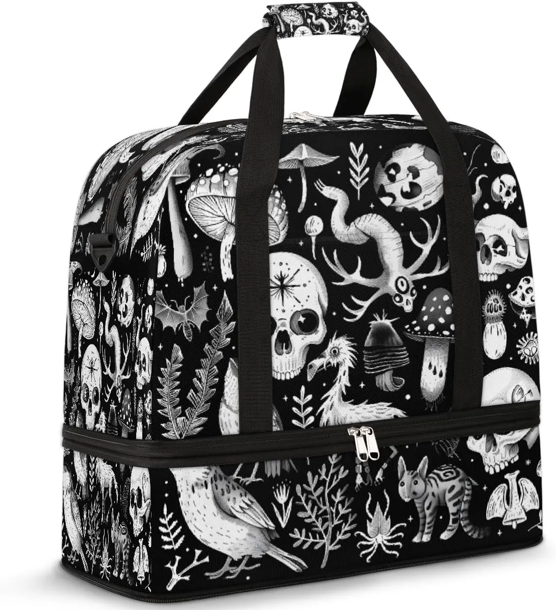 Halloween Skull Cool Travel Duffle Bags With Shoes Compartment for Women Men Weekender Overnight Bag Foldable Sports Tote Gym Carry On Luggage Handlebag for Travel Yoga Hospital Workout