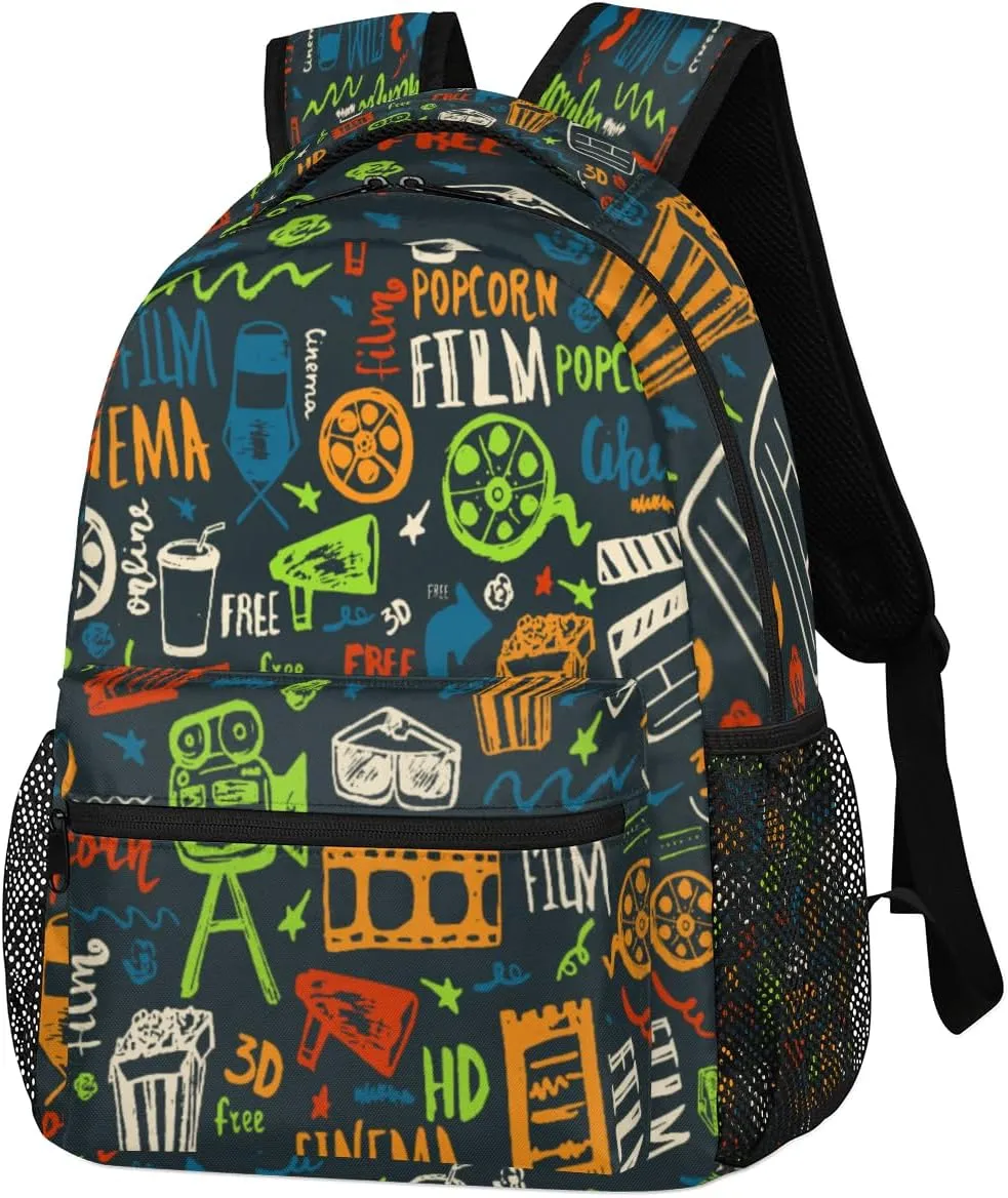 Hand-Painted Cinema Backpack, Vintage Pattern Backpacks Shoulder Bag Casual Lightweight Travel Laptop Daypack Bag for Men Women