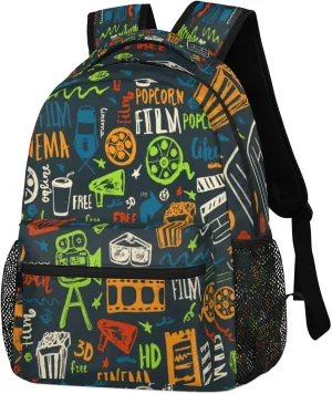 Hand-Painted Cinema Backpack, Vintage Pattern Backpacks Shoulder Bag Casual Lightweight Travel Laptop Daypack Bag for Men Women