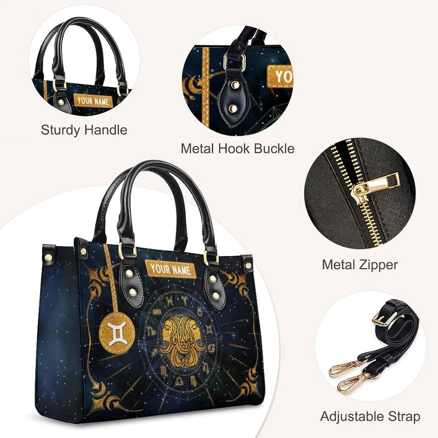 Handbags for Women - Personalized Leather Purse with Name - Tote Bags for Mom Grandma - Zodiac Gifts Ideas for Her
