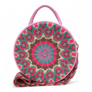 Handcrafted Leather Crossbody Bag for Women - Elegant Leather Bags with Unique Wayuu Weaving - Versatile Genuine Leather Crossbody Bag - Premium Colombian Materials and Design - Pink Bag