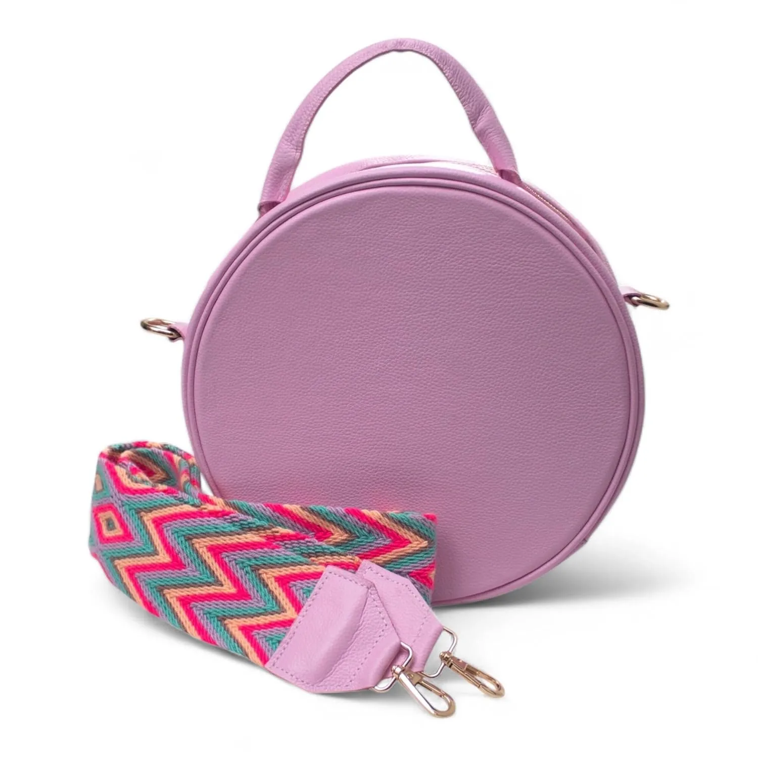 Handcrafted Leather Crossbody Bag for Women - Elegant Leather Bags with Unique Wayuu Weaving - Versatile Genuine Leather Crossbody Bag - Premium Colombian Materials and Design - Pink Bag