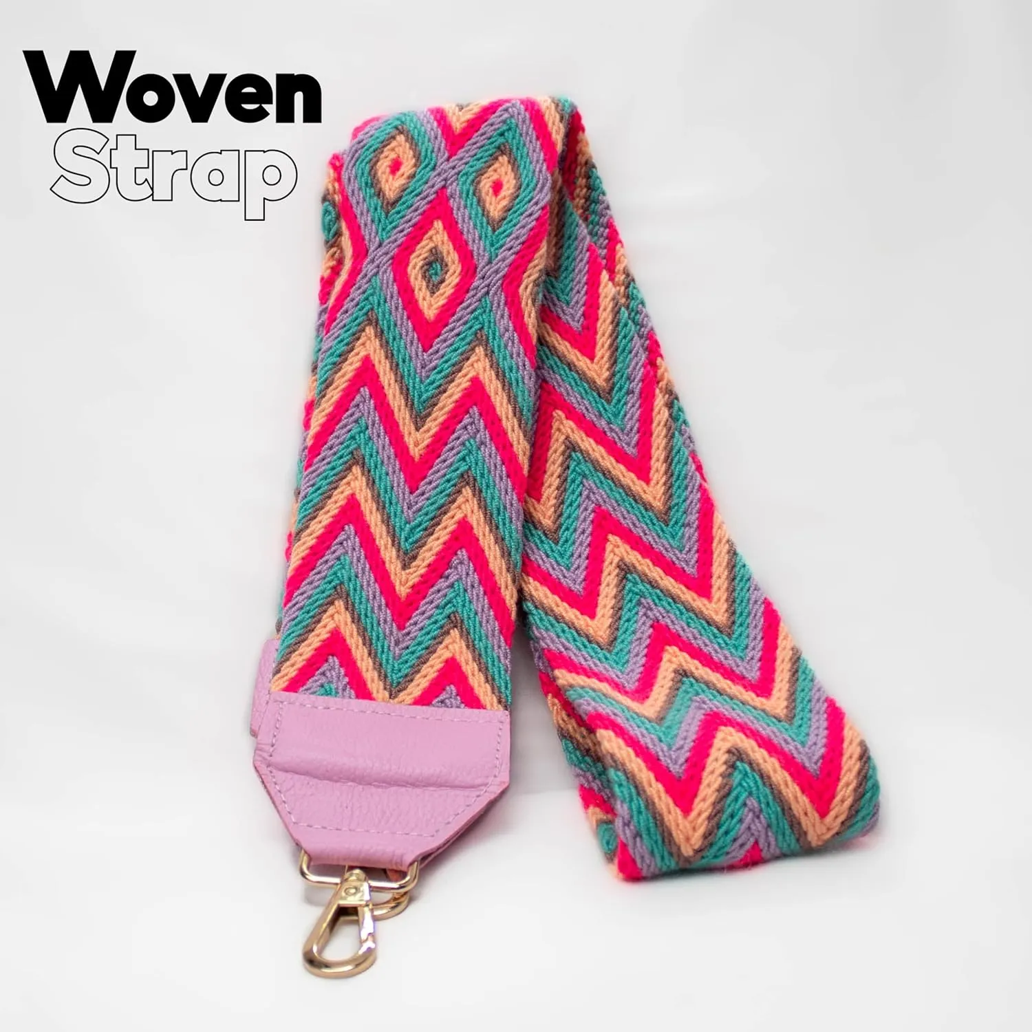 Handcrafted Leather Crossbody Bag for Women - Elegant Leather Bags with Unique Wayuu Weaving - Versatile Genuine Leather Crossbody Bag - Premium Colombian Materials and Design - Pink Bag