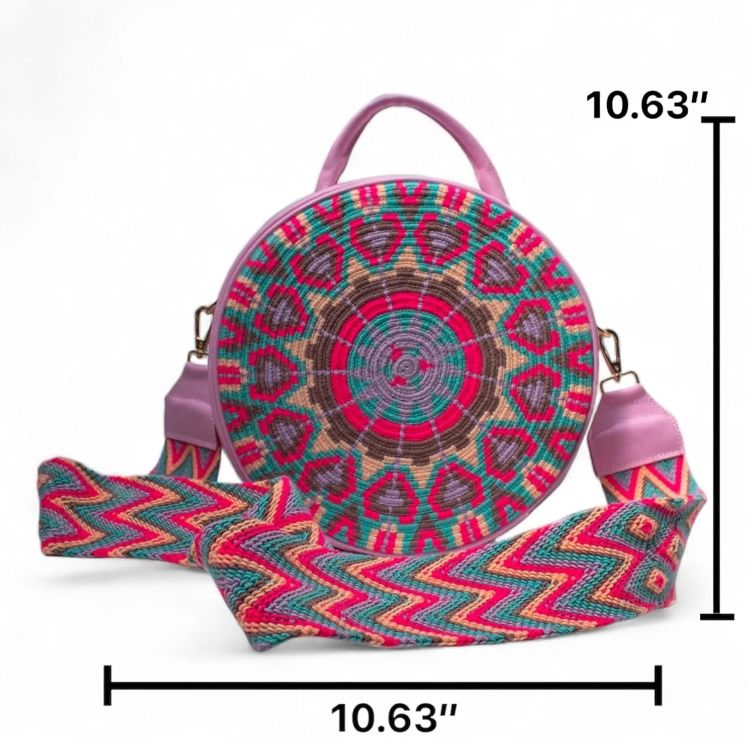 Handcrafted Leather Crossbody Bag for Women - Elegant Leather Bags with Unique Wayuu Weaving - Versatile Genuine Leather Crossbody Bag - Premium Colombian Materials and Design - Pink Bag
