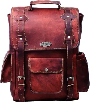 Handmade 16 Inch Brown Leather Backpack For Men Vintage Easy Open Push Lock Genuine leather backpack for women | Leather laptop backpack for men and women with padded Laptop Compartment