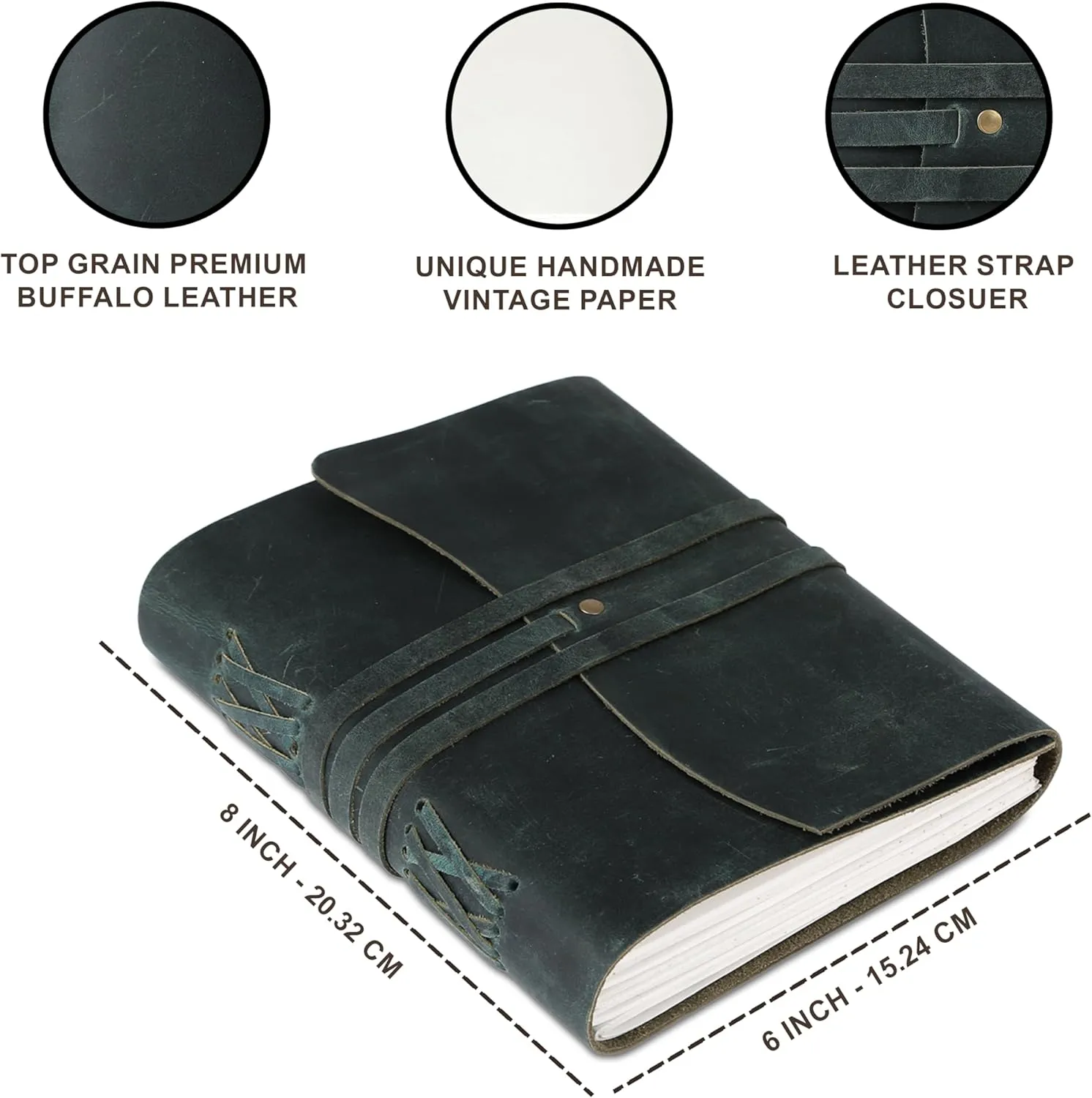 Handmade Leather Journal 7x5 Inch | Blue Vintage Notebook with Unlined Blank Paper | Antique Travel Diary, Writing Sketchbook for Men & Women