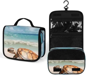 Hanging Sea Turtle Starfish Printed Toiletry Bag Travel Toiletry Bag Foldable Large-capacity Design Suitable for Travel, Fitness, Camping, Home Use, Etc.