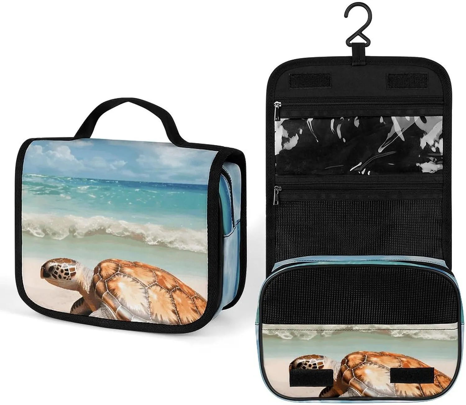 Hanging Sea Turtle Starfish Printed Toiletry Bag Travel Toiletry Bag Foldable Large-capacity Design Suitable for Travel, Fitness, Camping, Home Use, Etc.