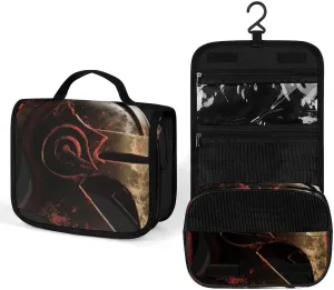 Hanging Spartan Warrior Helmet Printed Toiletry Bag Travel Toiletry Bag Foldable Large-capacity Design Suitable for Travel, Fitness, Camping, Home Use, Etc.