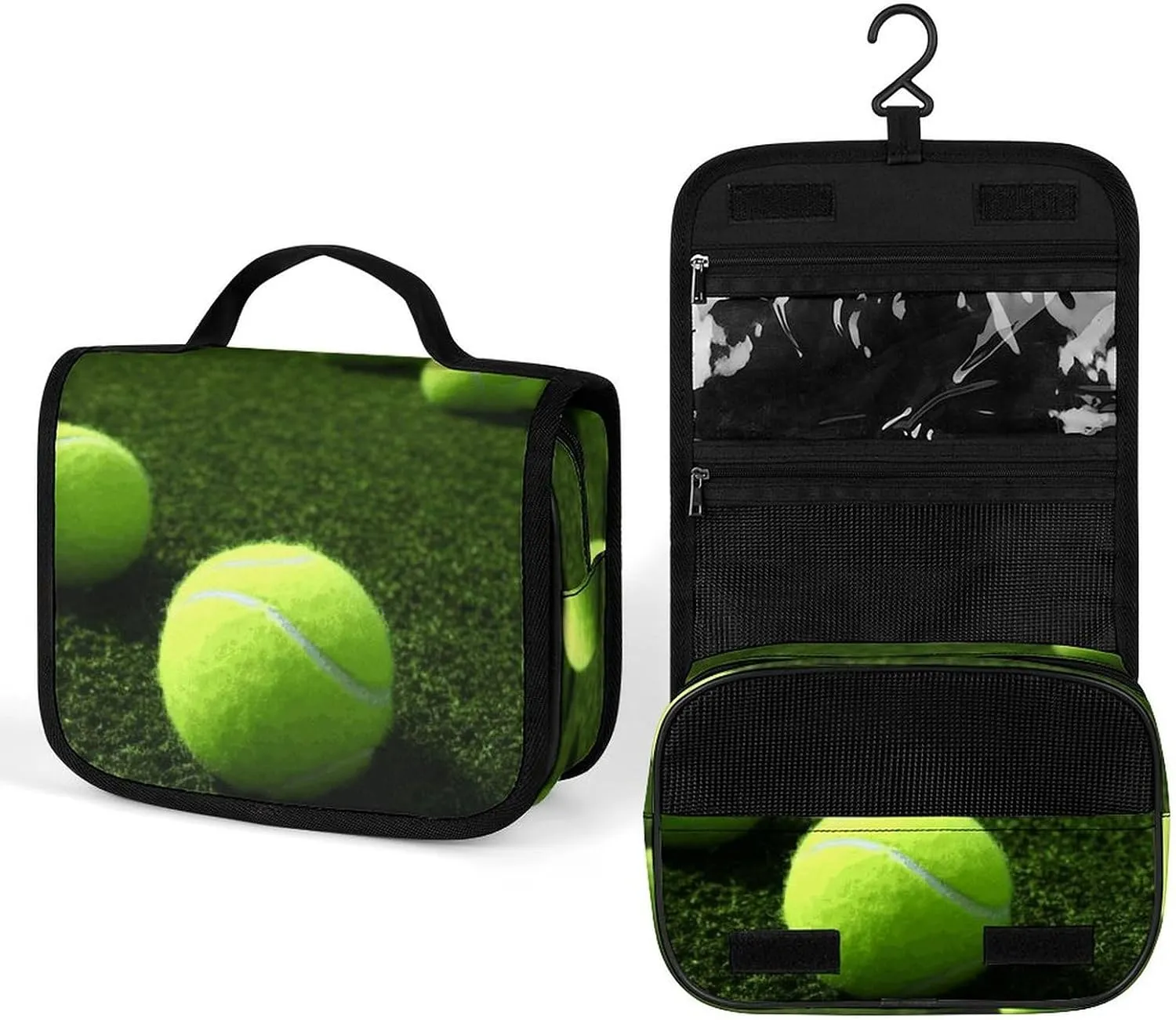 Hanging Tennis Balls on Tennis Grass Court Printed Toiletry Bag Travel Toiletry Bag Foldable Large-capacity Design Suitable for Travel, Fitness, Camping, Home Use, Etc.