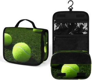 Hanging Tennis Balls on Tennis Grass Court Printed Toiletry Bag Travel Toiletry Bag Foldable Large-capacity Design Suitable for Travel, Fitness, Camping, Home Use, Etc.