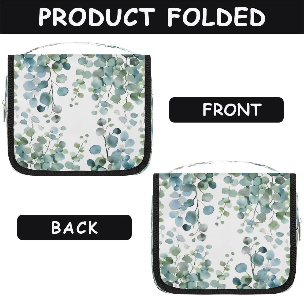 Hanging Travel Toiletry Bag Eucalyptus Green Leaves Toiletry Bags with Hanging Hook Portable Cosmetic Bag Makeup Organizer for Travel Business Trip