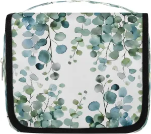 Hanging Travel Toiletry Bag Eucalyptus Green Leaves Toiletry Bags with Hanging Hook Portable Cosmetic Bag Makeup Organizer for Travel Business Trip