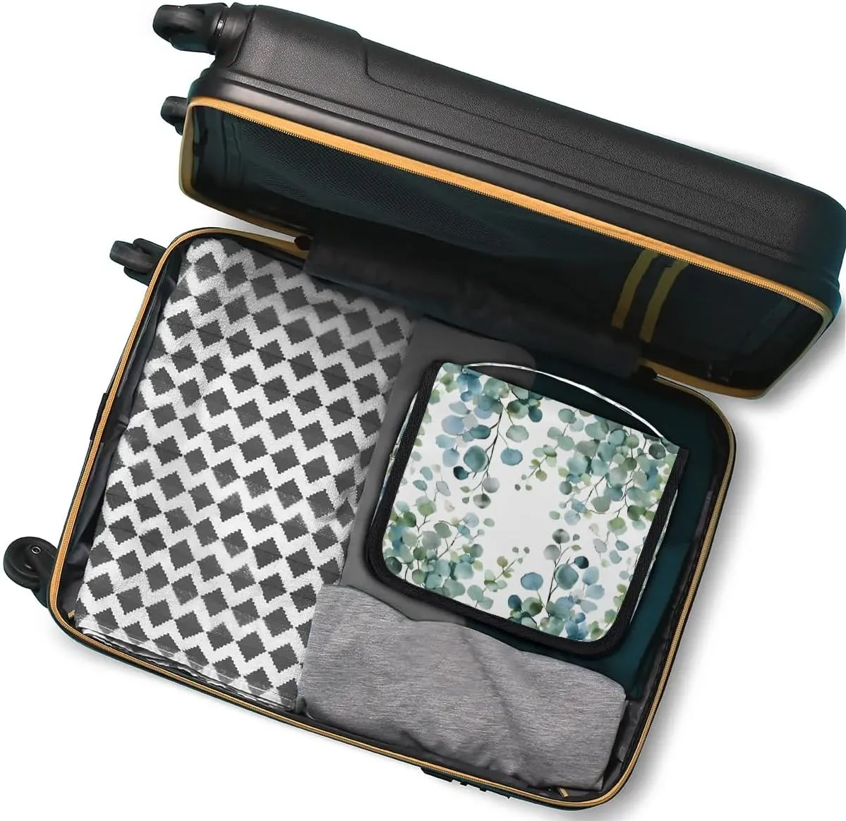 Hanging Travel Toiletry Bag Eucalyptus Green Leaves Toiletry Bags with Hanging Hook Portable Cosmetic Bag Makeup Organizer for Travel Business Trip