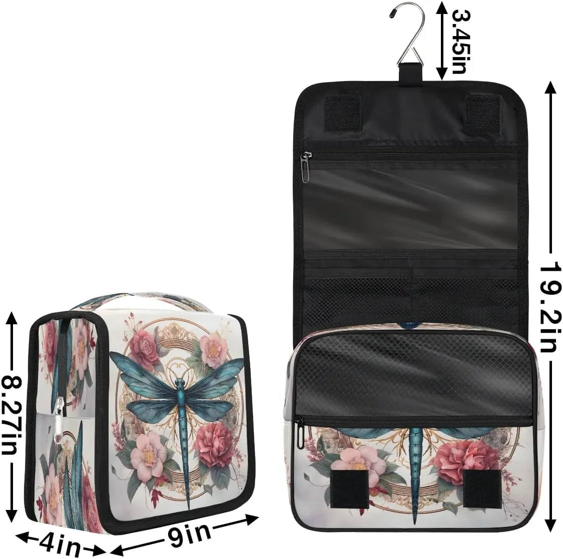 Hanging Travel Toiletry Bag Floral Dragonfly Toiletry Bags with Hanging Hook Portable Cosmetic Bag Makeup Organizer for Travel Business Trip