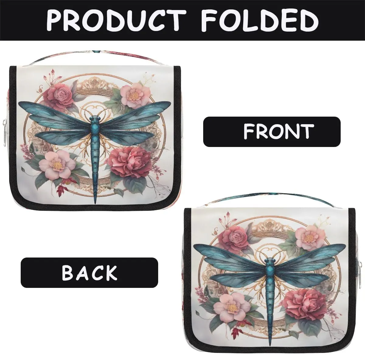 Hanging Travel Toiletry Bag Floral Dragonfly Toiletry Bags with Hanging Hook Portable Cosmetic Bag Makeup Organizer for Travel Business Trip