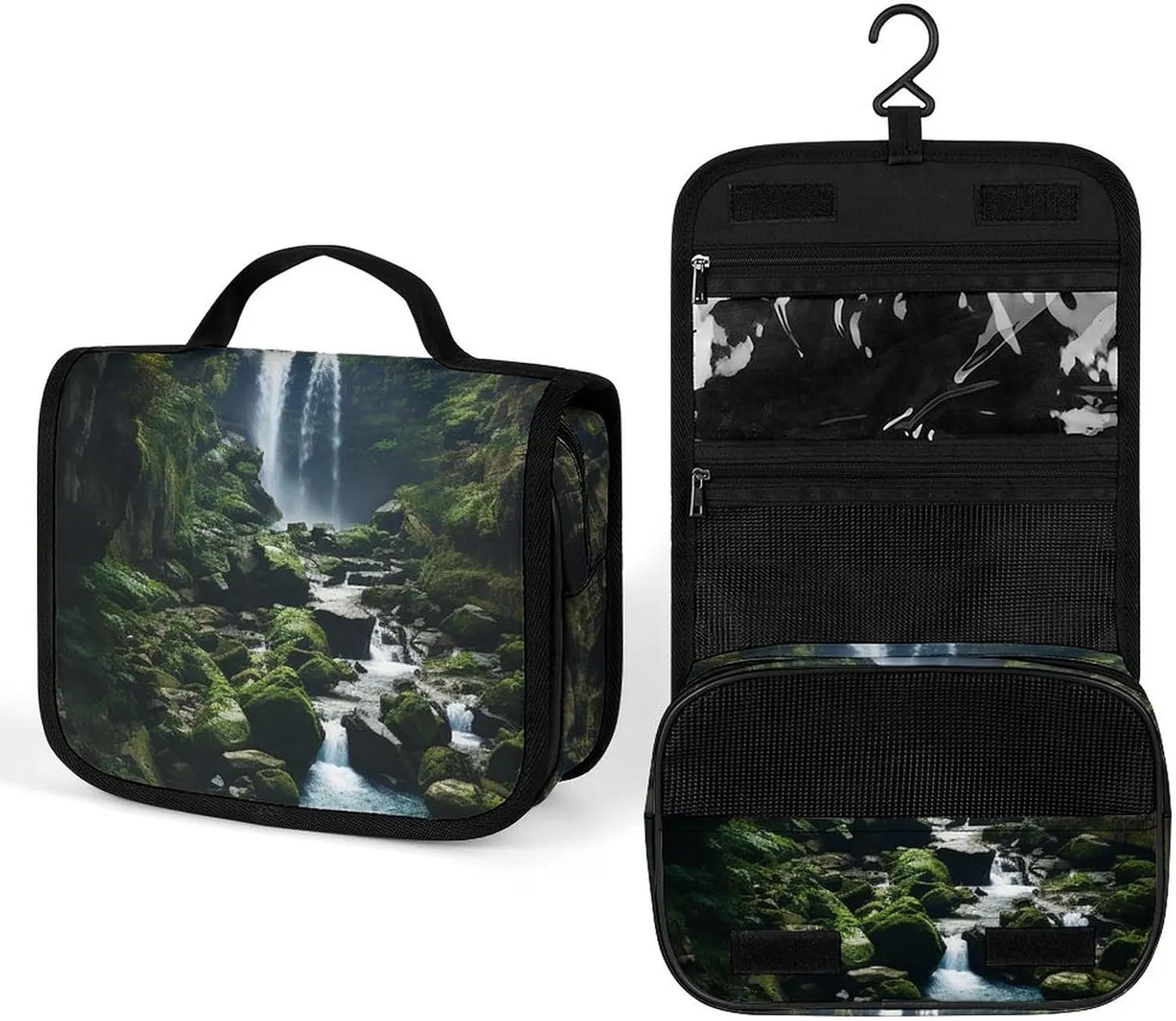 Hanging Waterfall Cliff Printed Toiletry Bag Travel Toiletry Bag Foldable Large-capacity Design Suitable for Travel, Fitness, Camping, Home Use, Etc.
