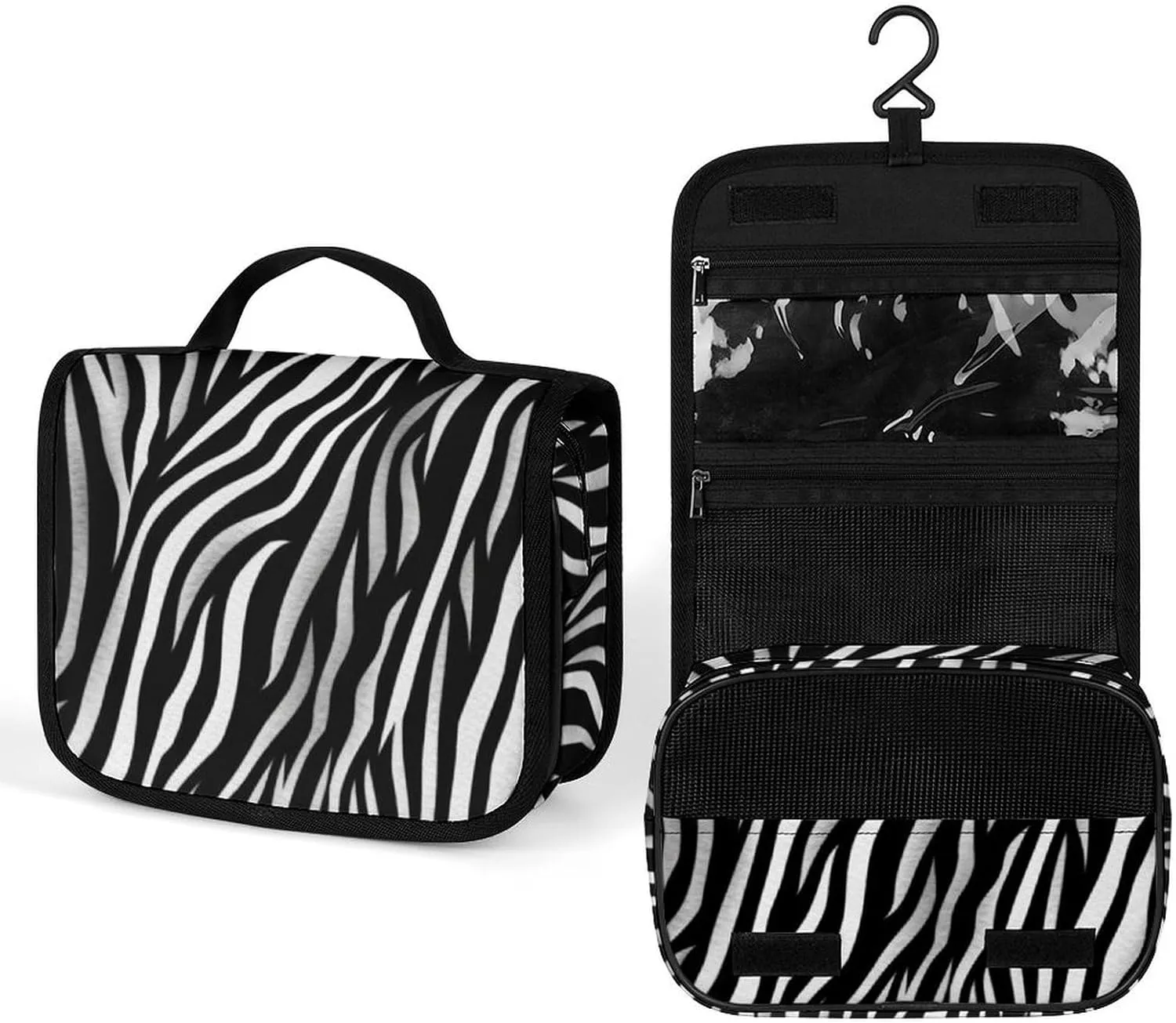 Hanging Zebra Print Printed Toiletry Bag Travel Toiletry Bag Foldable Large-capacity Design Suitable for Travel, Fitness, Camping, Home Use, Etc.