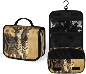 Hanging Zebras in The Grass of The Savanna Printed Toiletry Bag Travel Toiletry Bag Foldable Large-capacity Design Suitable for Travel, Fitness, Camping, Home Use, Etc.