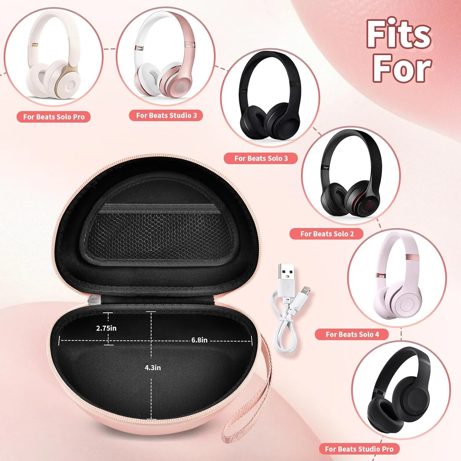 Hard Headphone Case for Beats Solo 4, Studio Pro, Solo 3, Studio 3, Solo 2, Over Ear Headphone Carrying Storage with Cable Bag Strap for Travel (Box Only)