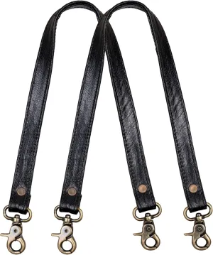 HB Full Grain Leather Purse Strap 2Pcs ~ 24" Premium Short Purse Replacement Handles for Handbag Underarm Bags with Brass Buckles (Black)